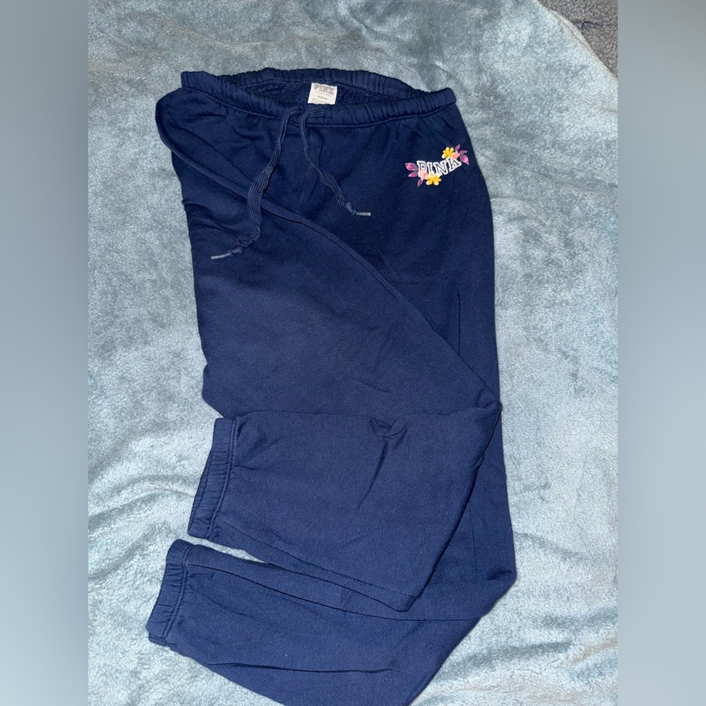 PINK Victoria's Secret Navy Joggers with Floral Accent